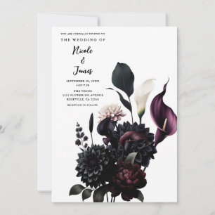Convite Floral Branco Romântico Sombrio para Casamento