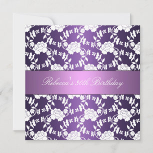 Convite Floral Branco Roxo 30º Aniversário Elegante