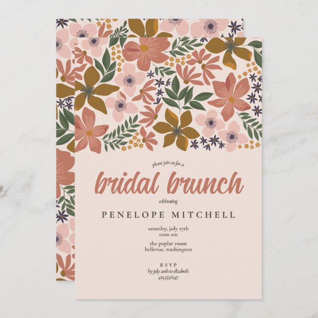 Convite Floral Bridal Brunch Chá (Frente/Verso)