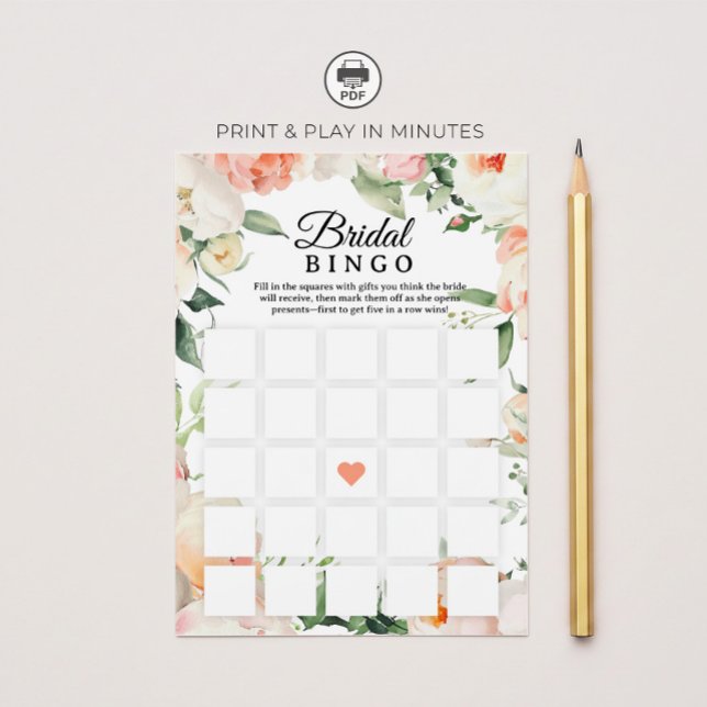 Convite Floral Bridal Shower Bingo Game Printable (Criador carregado)