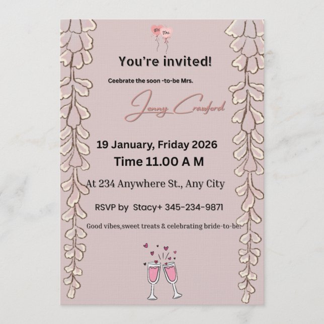Convite Floral Bridal Shower Invitation | Custom Name & De (Frente)