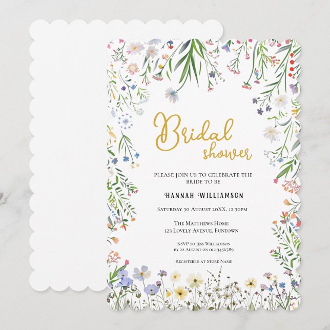 Convite Floral Bridal Shower invitation, Garden Wildflower (Frente/Verso)