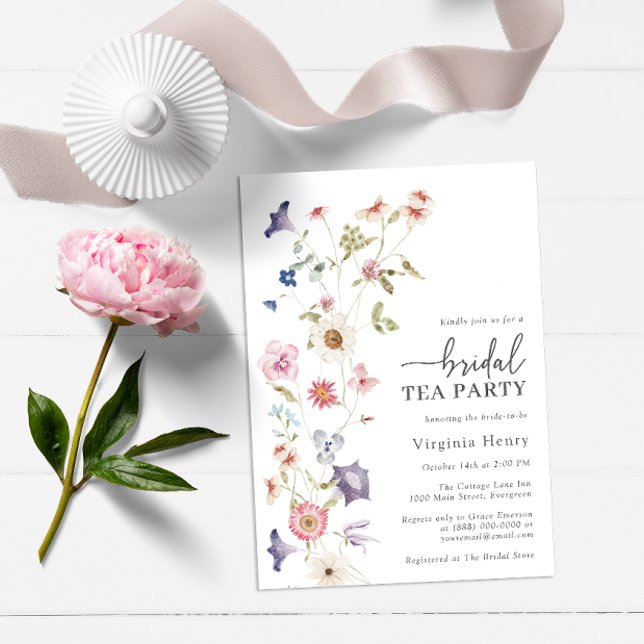 Convite Floral Bridal Tea (Wildflower Tea Party Bridal Shower Wedding Invitation by Painted Paperie)
