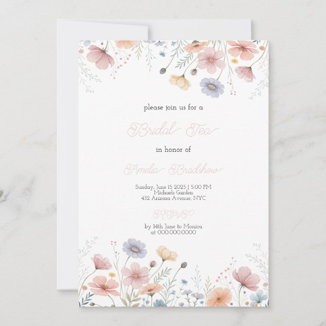 Convite Floral Bridal Tea Invitation Spring Garden Party  (Frente)