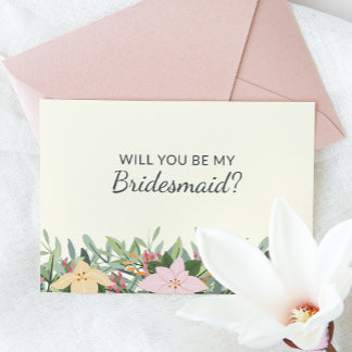 Convite Floral Bridesmaid Proposal Wedding Card
