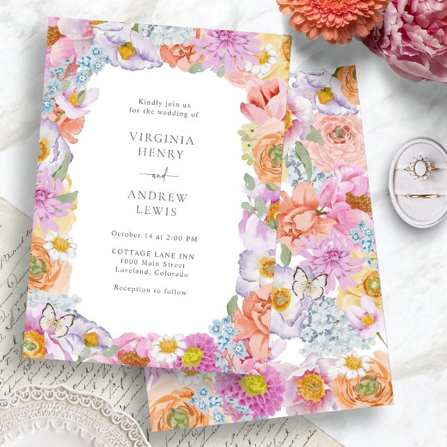 Convite Floral Bright Wedding (Colorful Watercolor Floral Bright Wedding Invitation by Painted Paperie
)