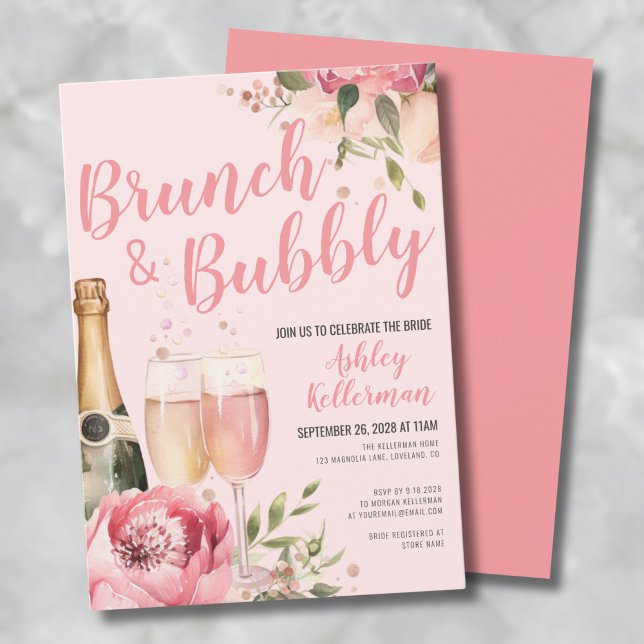 Convite Floral Brunch E Chá de panela De Borracha (Floral Brunch And Bubbly Bridal Shower Invitation)