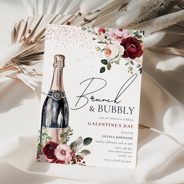 Convite Floral Brunch Elegante e Galentinas Bubbles (Criador carregado)