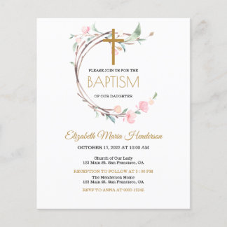 Convite Floral/BUDGET/Rapariga Baptism. Folheto