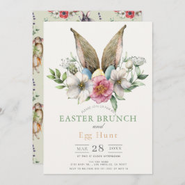 Convite Floral Bunny Oar Páscoa Brunch e Ovo Hunt