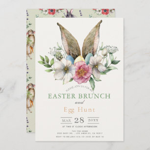 Convite Floral Bunny Oar Páscoa Brunch e Ovo Hunt