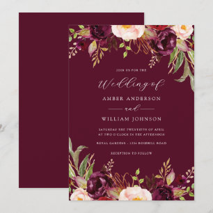 Convite Floral Burgundy Bloom Casamento