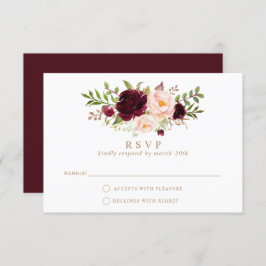 Convite Floral Burgundy Blush Elegant Wedding RSVP Respost