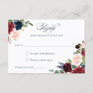 Convite Floral Burgundy Blush Marsala Marinho Elegante RSV