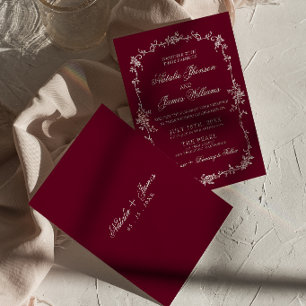 Convite Floral Burgundy Chique de Velho Dinheiro Herbal Ca
