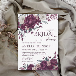 Convite Floral Burgundy Cream Love in Bloom Chá de panela