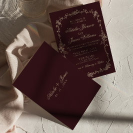 Convite Floral Burgundy Sofisticado Boho Chic Casamento de