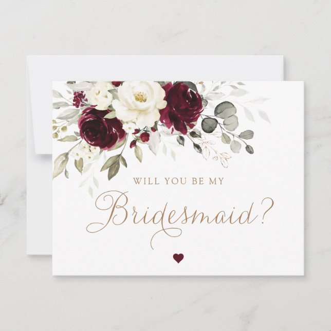 Convite Floral Burgundy Você Será Minha Carta De Bridesmai (Frente)