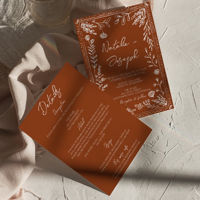Convite Floral Burnt Orange Terracotta All In One Wedding (Criador carregado)