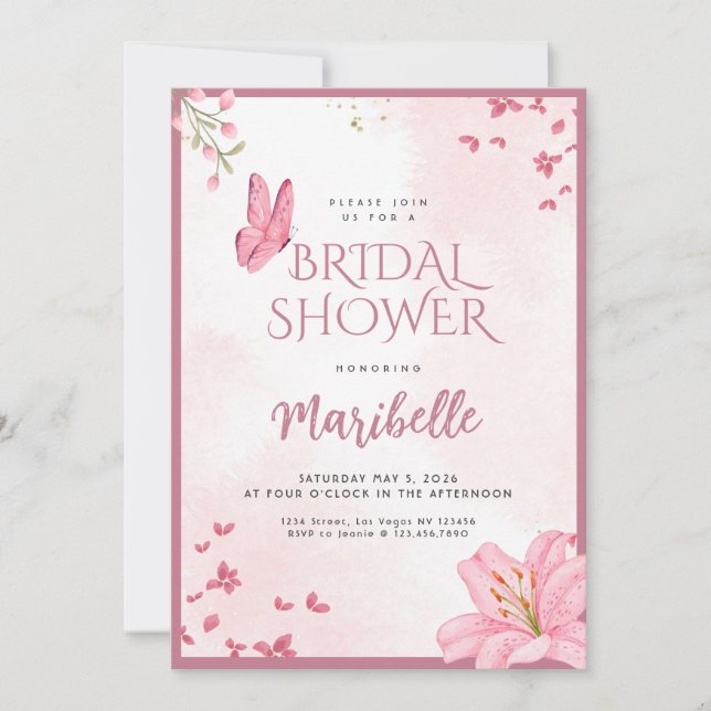 Convite Floral Butterfly Bridal Shower Invitation (Frente)