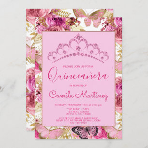Convite Floral Butterfly Girly Pattern Quinceanera Party