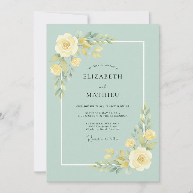 Convite Floral Casamento Flor de Amarelo Pálido (Frente)
