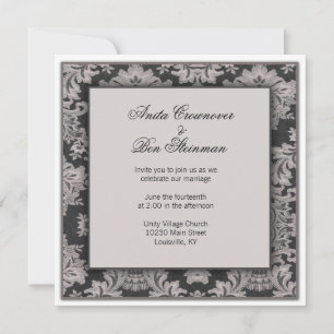 Convite Floral casamento tema damasco preto e prateado