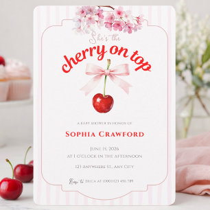Convite Floral Cereja no Topo Rosa Vermelho Chá de Bebê