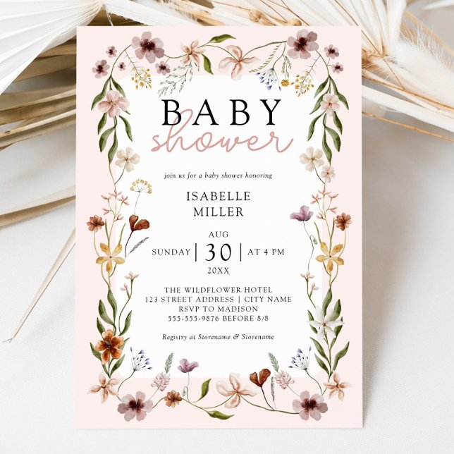 Convite Floral Chá de fraldas Boho Wildflower (Floral Baby Shower Boho Wildflowers Invitation)