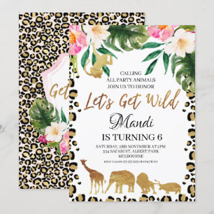 Convite Floral Cheetah Impressão deixa ficar selvagem