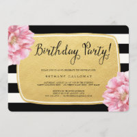 Floral Chic Birthday Invite/Faux Gold Foil