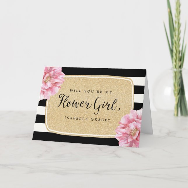 Convite Floral Chic Name Flower Girl Card / Champagne (Frente)