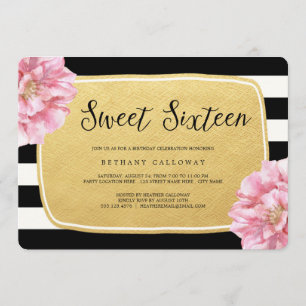 Convite Floral Chic Sweet 16 Aniversário Invite/Faux Foil