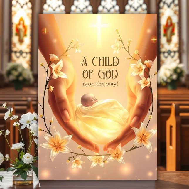 Convite Floral Christian Child of God Chá de fraldas (Christian Baby Shower Invitation Personalized Religious Baby Celebration A Child of God)