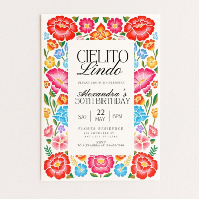 Convite Floral Cielito Lindo Digital Birthday Party Mexica (Criador carregado)