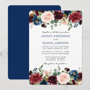 Convite Floral Clássico de Aquarela Azul Elegante
