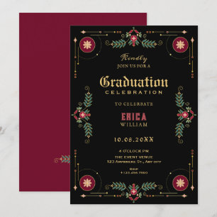 Convite Floral clássico preto graduação