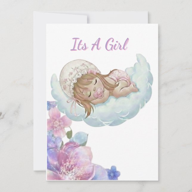 Convite Floral cloud Baby girl Shower (Frente)