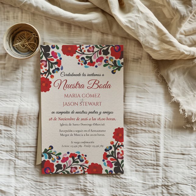 Convite Floral Colorful Botanical Flowers Spanish Wedding (Floral Colorful Botanical Flowers Spanish Wedding Invitation)