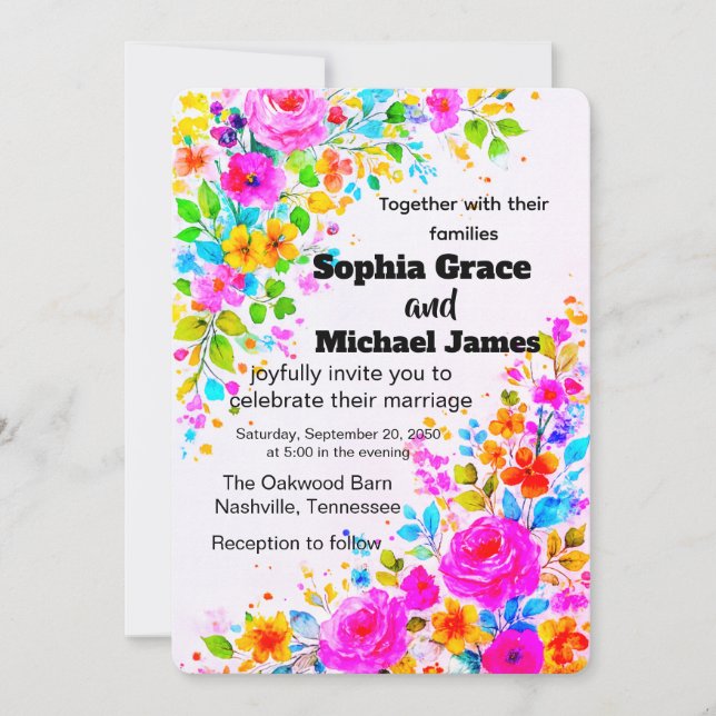 Convite Floral Colorido | Aquarela (Frente)