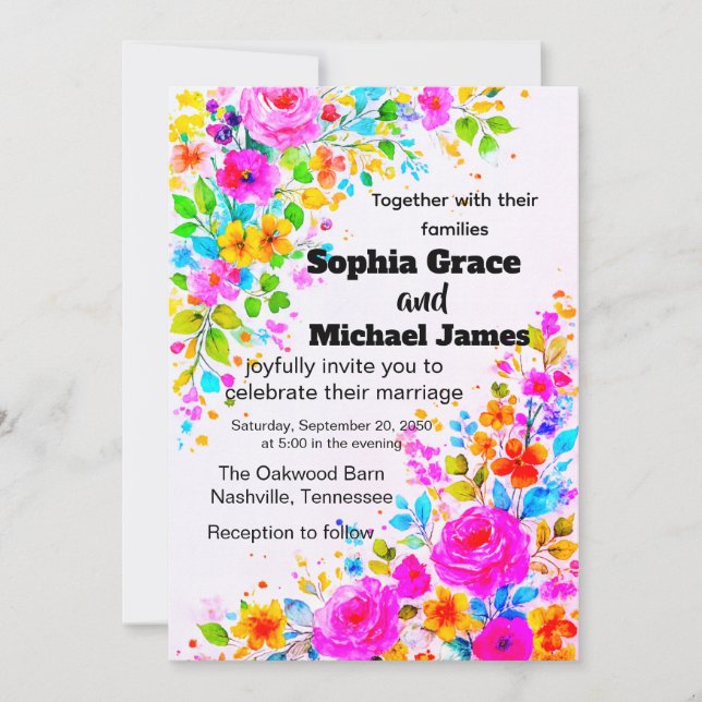 Convite Floral Colorido | Aquarela (Frente)