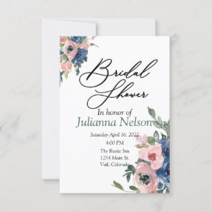 Convite floral cor-de-água rosa e azul