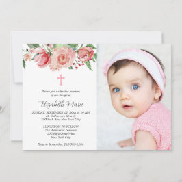 Convite Floral cor-de-rosa 2 Fotografia Verse Baptism para