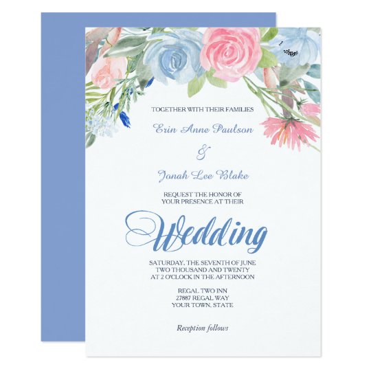 Convite Floral Cor De Rosa Azul Do Casamento Da Zazzle Com Br Convite e papelaria personalizada para casamento, marrom e azul! convite floral cor de rosa azul do casamento da
