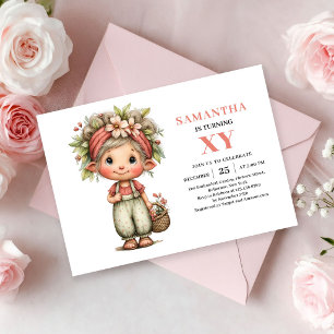 Convite Floral Cor-de-Rosa Caprichoso para Anivers