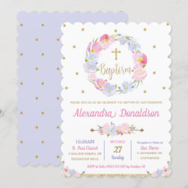 Convite Floral cor-de-rosa, creme de batismo