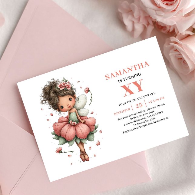 Convite Floral Cor-de-Rosa de Aniversário da Menin (Glowing Fairy Girl Birthday Floral Pink invitation)