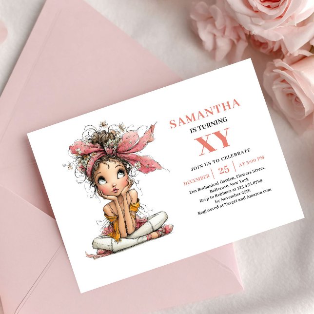 Convite Floral Cor-de-Rosa de Aniversário da Menin (Glowing Fairy Girl Birthday Floral Pink invitation)
