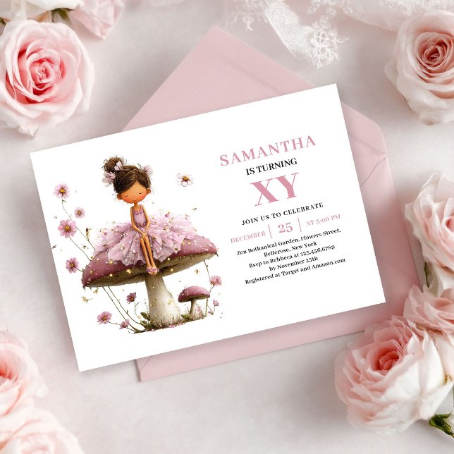 Convite Floral Cor-de-Rosa de Aniversário para Men (Cute Fairy Girl Birthday Floral Pink invitation)