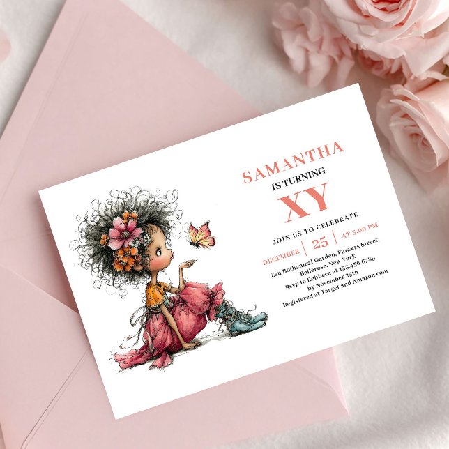 Convite Floral Cor-de-Rosa de Aniversário para Men (Whimsical Fairy Girl Birthday Pink Floral invitation)